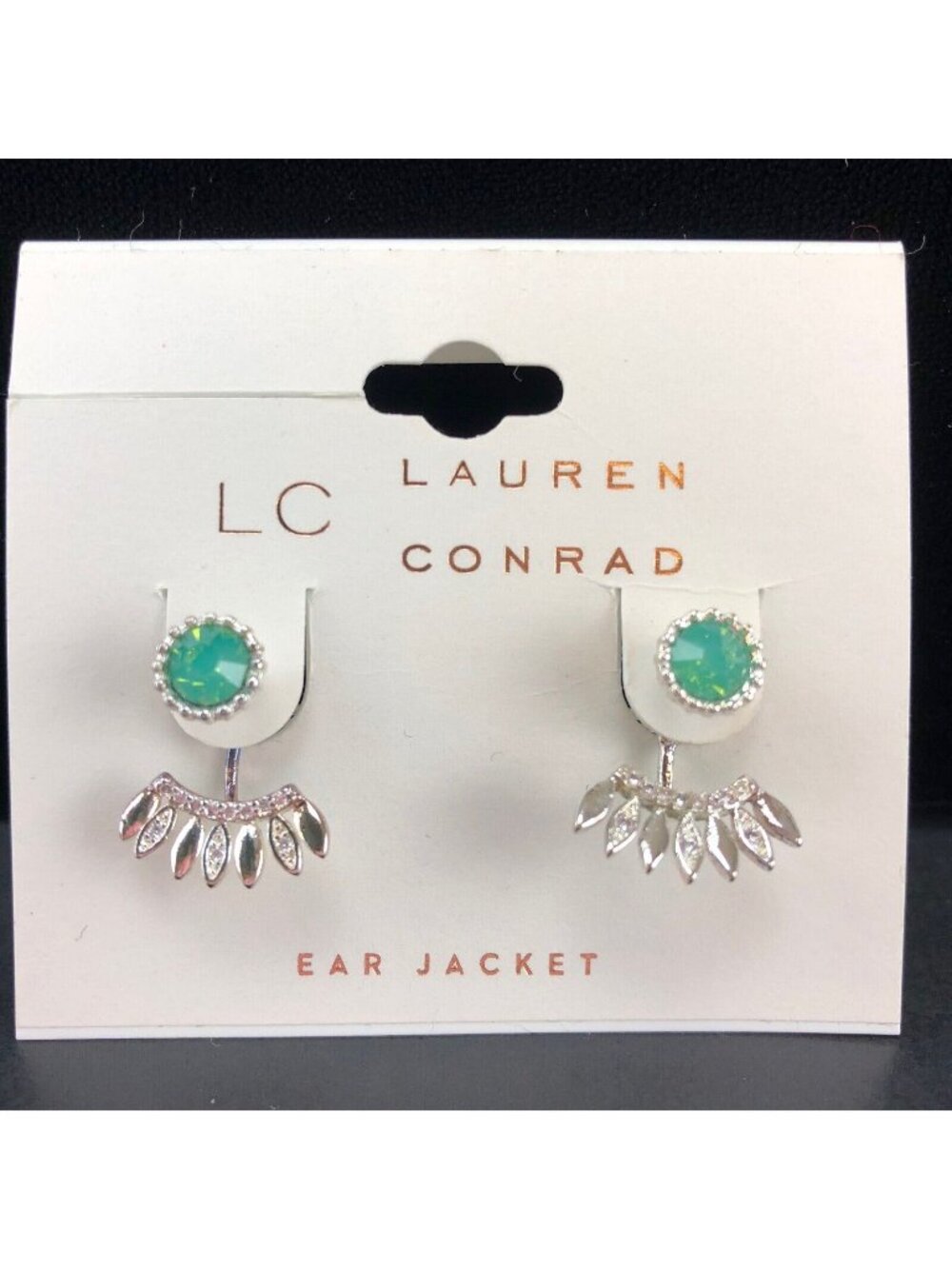 LC Lauren Conrad Earrings Silver-Tone Ear Jackets Green Cubic Zirconia